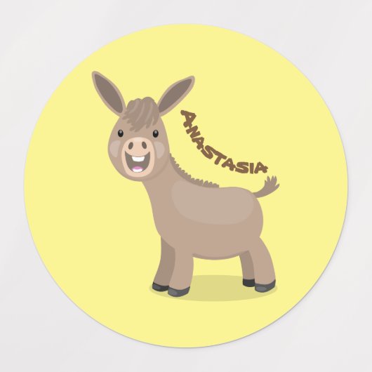 Cute happy miniature donkey cartoon labels (Design 2)