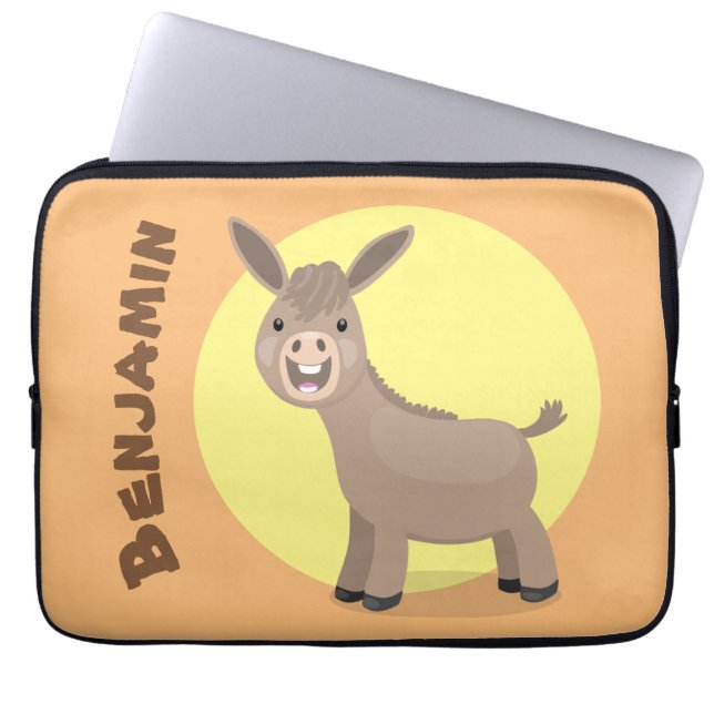 Cute happy miniature donkey cartoon laptop sleeve (Voorkant)