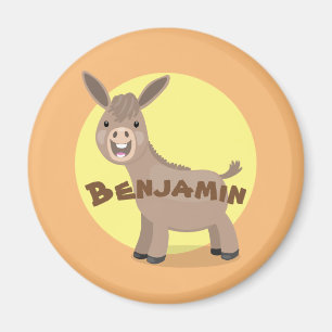 Cute happy miniature donkey cartoon magneet