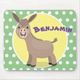 Cute happy miniature donkey cartoon muismat
