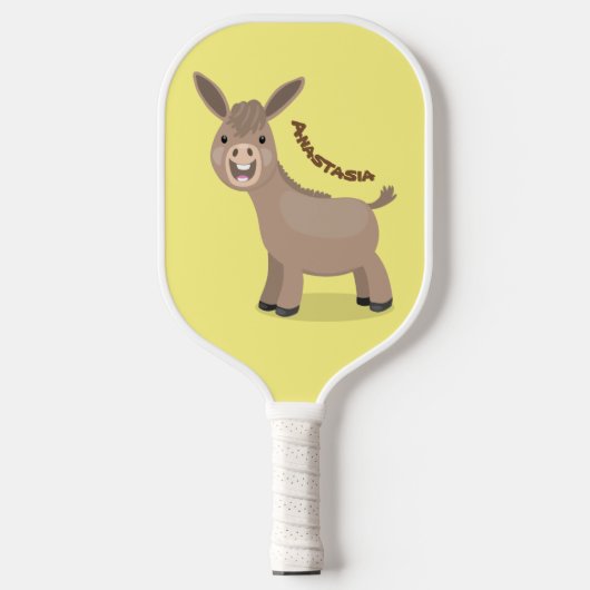 Cute happy miniature donkey cartoon pickleball paddle (Voorkant)