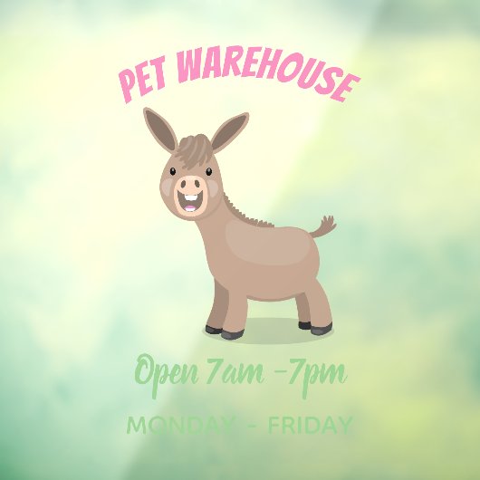 Cute happy miniature donkey cartoon raamsticker (Vel 3)