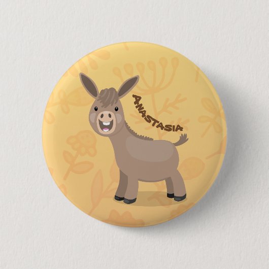 Cute happy miniature donkey cartoon ronde button 5,7 cm (Voorkant)