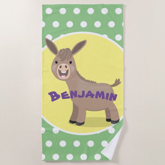 Cute happy miniature donkey cartoon strandlaken (Voorkant)