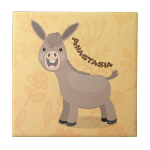 Cute happy miniature donkey cartoon tegeltje