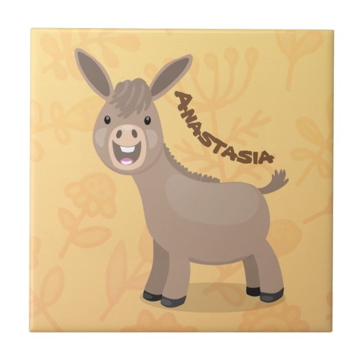 Cute happy miniature donkey cartoon tegeltje (Voorkant)