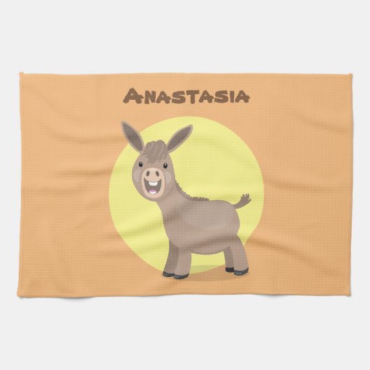 Cute happy miniature donkey cartoon theedoek (Horizontaal)
