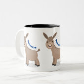 Cute happy miniature donkey cartoon tweekleurige koffiemok (Voorkant links)