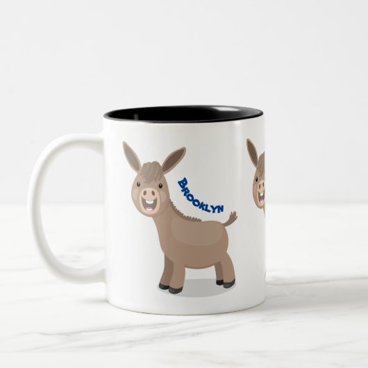 Cute happy miniature donkey cartoon tweekleurige koffiemok (Links)