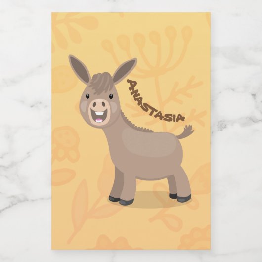 Cute happy miniature donkey cartoon voedselcontainer etiket (Enkel label)