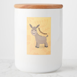 Cute happy miniature donkey cartoon voedselcontainer etiket
