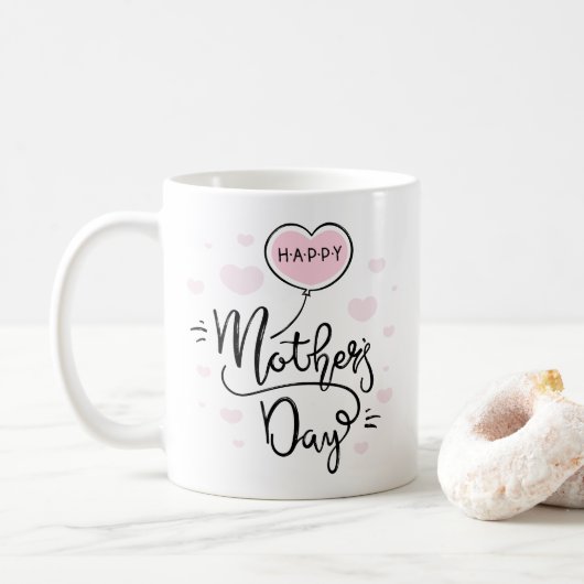 Cute Happy Moederdag Calligraphy | Koffie-Mok Koffiemok (Met donut)