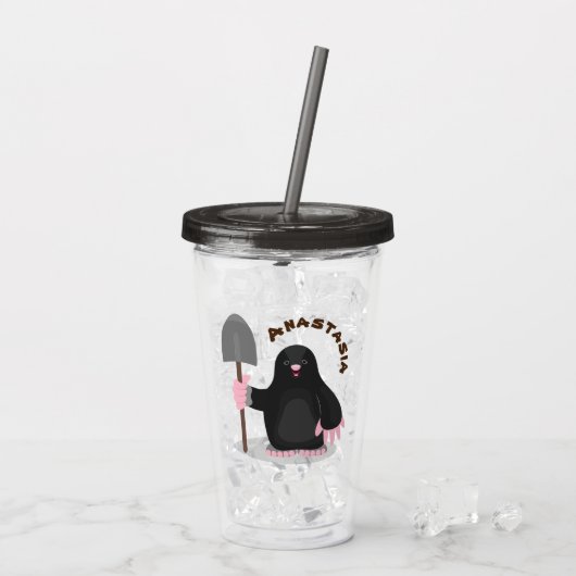 Cute happy mole cartoon illustratie acryl drinkbeker (Achterkant ijs)