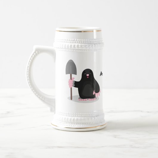 Cute happy mole cartoon illustratie bierpul (Links)