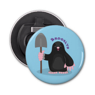 Cute happy mole cartoon illustratie button flesopener