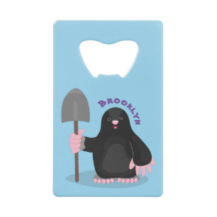 Cute happy mole cartoon illustratie creditkaart flessenopener