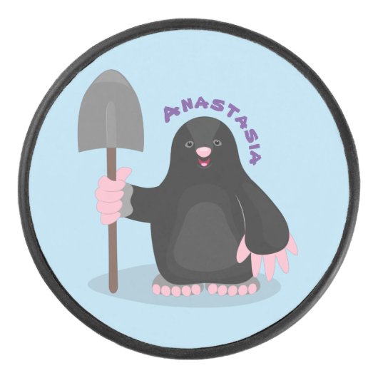 Cute happy mole cartoon illustratie hockey puck (Voorkant)