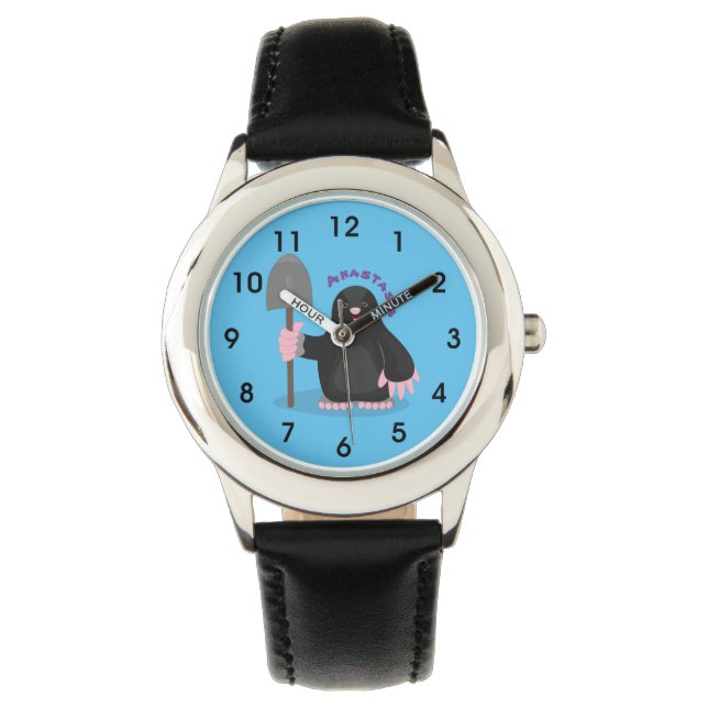 Cute happy mole cartoon illustratie horloge (Voorkant)