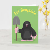 Cute happy mole cartoon illustratie kaart (Gele Bloem)