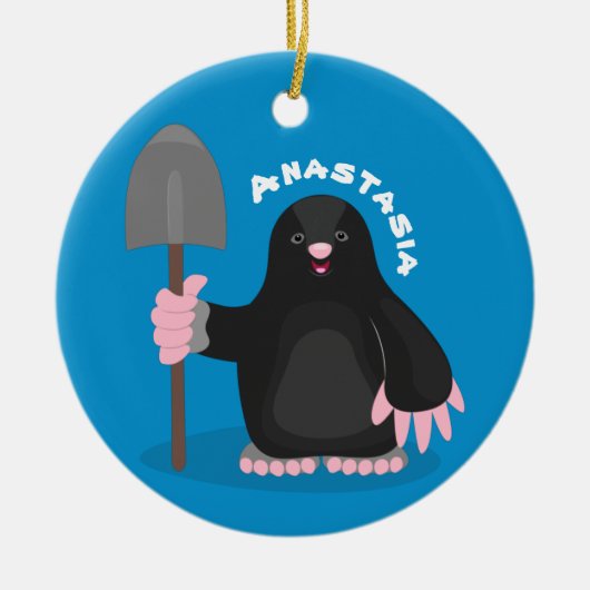 Cute happy mole cartoon illustratie keramisch ornament (Voorkant)