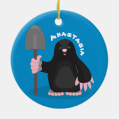 Cute happy mole cartoon illustratie keramisch ornament (Achterkant)