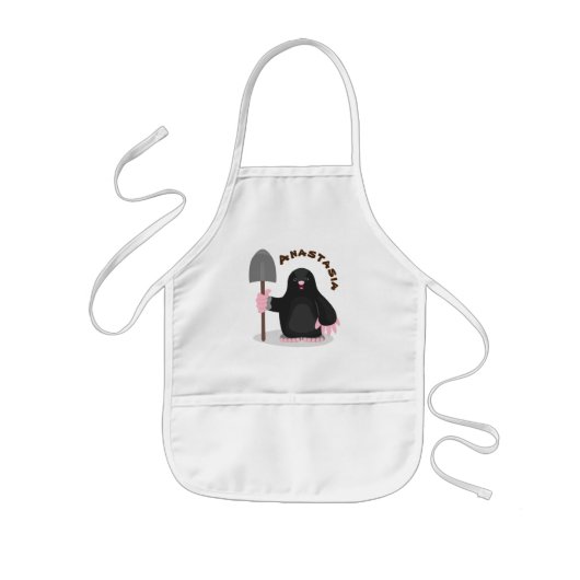 Cute happy mole cartoon illustratie kinder schort (Voorkant)