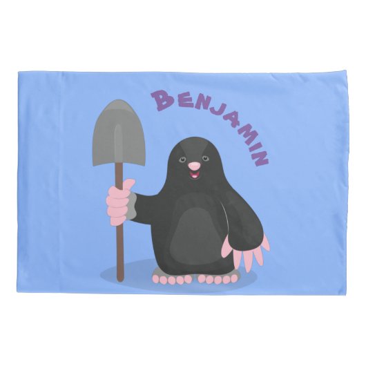 Cute happy mole cartoon illustratie kussensloop (Achterkant)