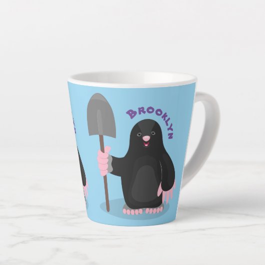 Cute happy mole cartoon illustratie latte mok (Rechterhoek)