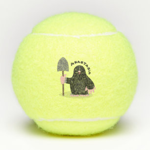Cute happy mole cartoon illustratie tennisballen