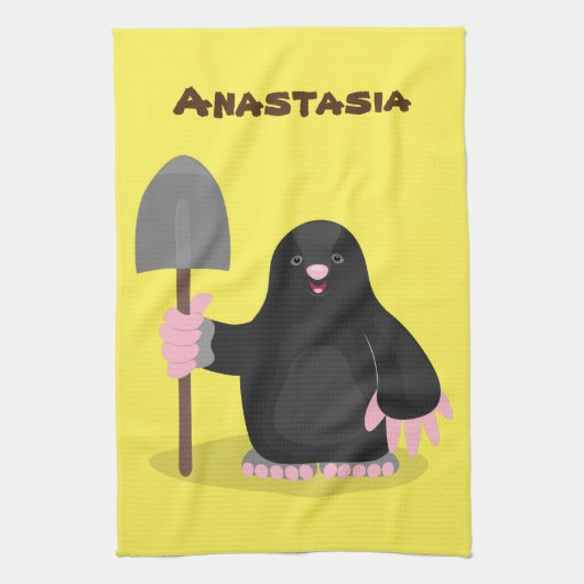 Cute happy mole cartoon illustratie theedoek (Verticaal)