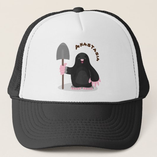Cute happy mole cartoon illustratie trucker pet (Voorkant)
