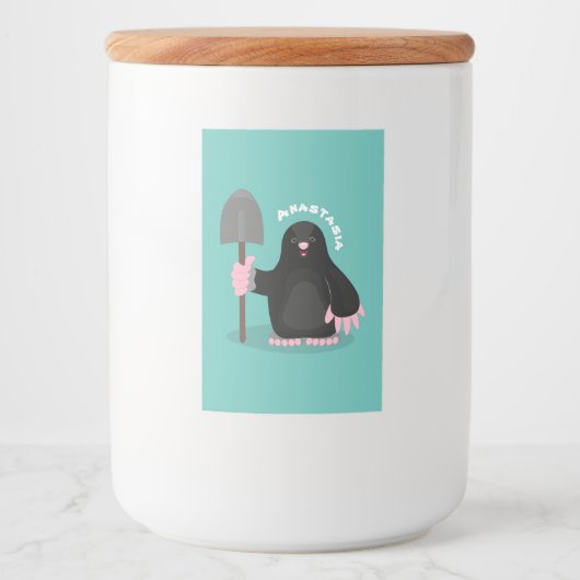 Cute happy mole cartoon illustratie voedselcontainer etiket (Voorkant)