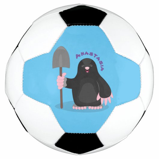 Cute happy mole cartoon illustratie voetbal (Voorkant)