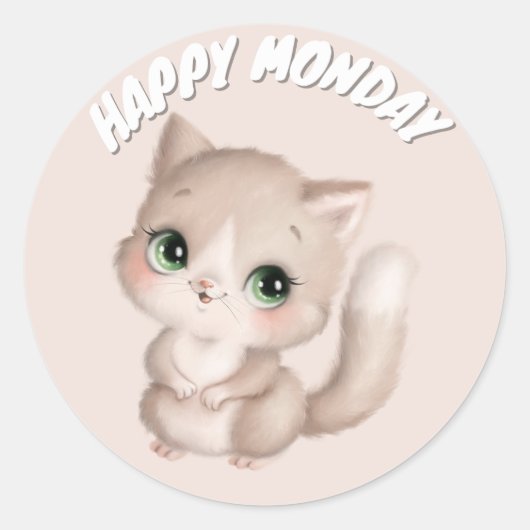 CUTE HAPPY MONDAY CAT RONDE STICKER (Voorkant)