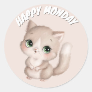 CUTE HAPPY MONDAY CAT RONDE STICKER