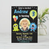 Cute happy monster verjaardagsuitnodiging kaart (Staand voorkant)