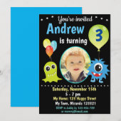 Cute happy monster verjaardagsuitnodiging kaart (Voorkant / Achterkant)