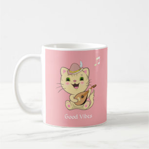 Cute Happy Musical Ginger Tabby Cat Licht Roze Koffiemok