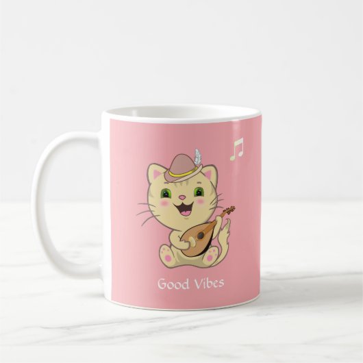 Cute Happy Musical Ginger Tabby Cat Licht Roze Koffiemok (Links)