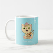 Cute Happy Musical Ginger Tabby Cat on Light Blue Koffiemok (Links)