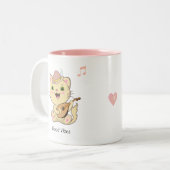 Cute Happy Musical Ginger Tabby Cat Tweekleurige Koffiemok (Voorkant links)