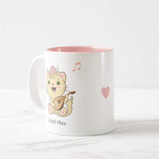 Cute Happy Musical Ginger Tabby Cat Tweekleurige Koffiemok (Voorkant links)