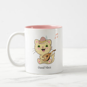 Cute Happy Musical Ginger Tabby Cat Tweekleurige Koffiemok
