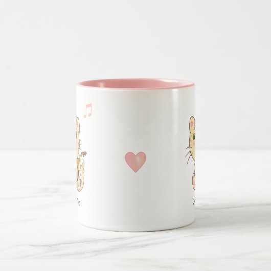 Cute Happy Musical Ginger Tabby Cat Tweekleurige Koffiemok (Center)