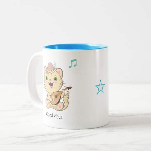 Cute Happy Musical Ginger Tabby Cat Two-Tone Coff Tweekleurige Koffiemok (Voorkant links)