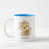 Cute Happy Musical Ginger Tabby Cat Two-Tone Coff Tweekleurige Koffiemok (Links)