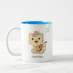 Cute Happy Musical Ginger Tabby Cat Two-Tone Coff Tweekleurige Koffiemok