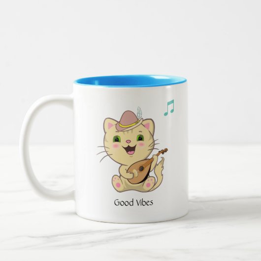 Cute Happy Musical Ginger Tabby Cat Two-Tone Coff Tweekleurige Koffiemok (Links)