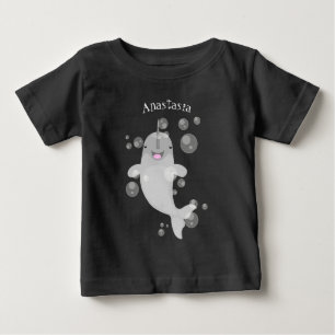 Cute happy narwhal bubbles cartoon illustratie