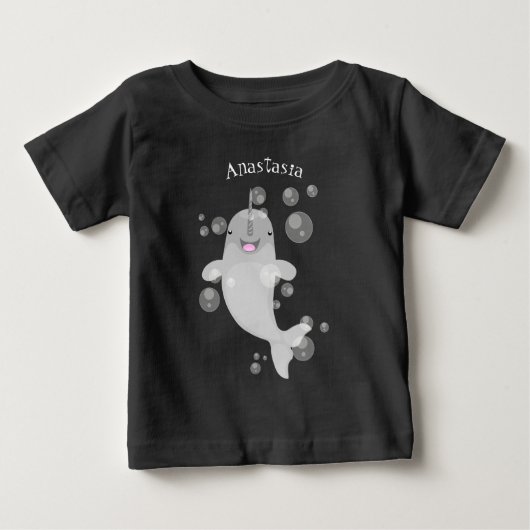 Cute happy narwhal bubbles cartoon illustratie (Voorkant)